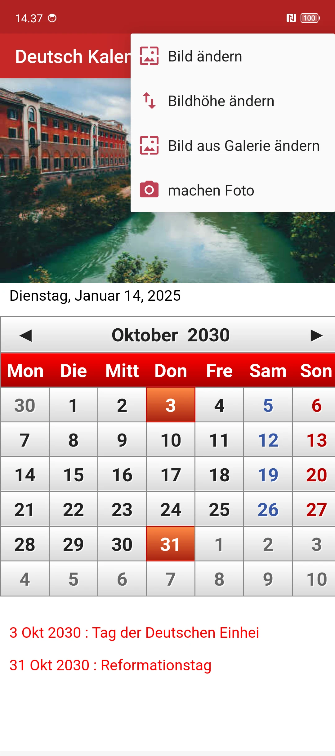 Deutsch Kalender 2026 screenshot